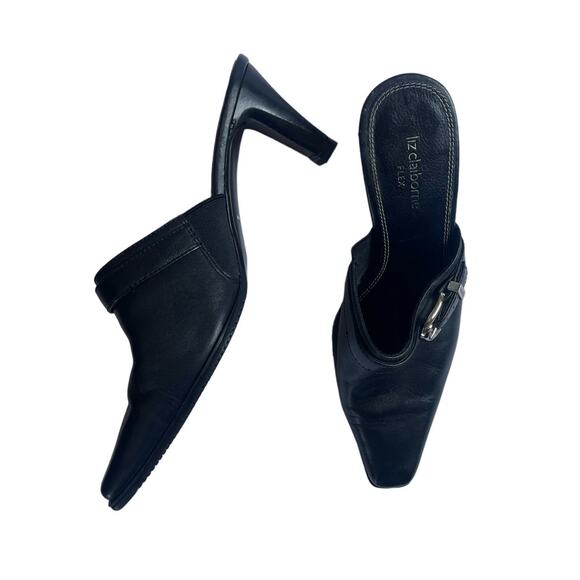 Liz Claiborne Flex Black Leather Mules w/ Silver Buckle Size 7 - Picture 4 of 7